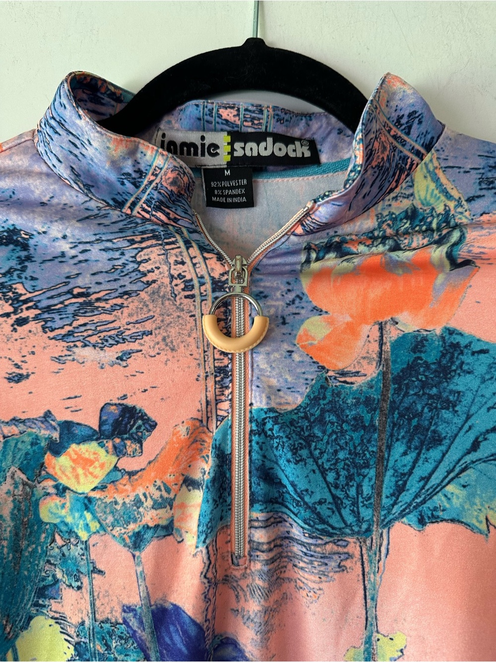 🌸 Jamie Sadock Floral Golf Polo Top Pink Quarter Zip Stretch Women’s Medium - Picture 5 of 13